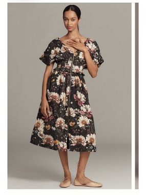 Anthropologie V-Neck Zip-Front Midi Dress